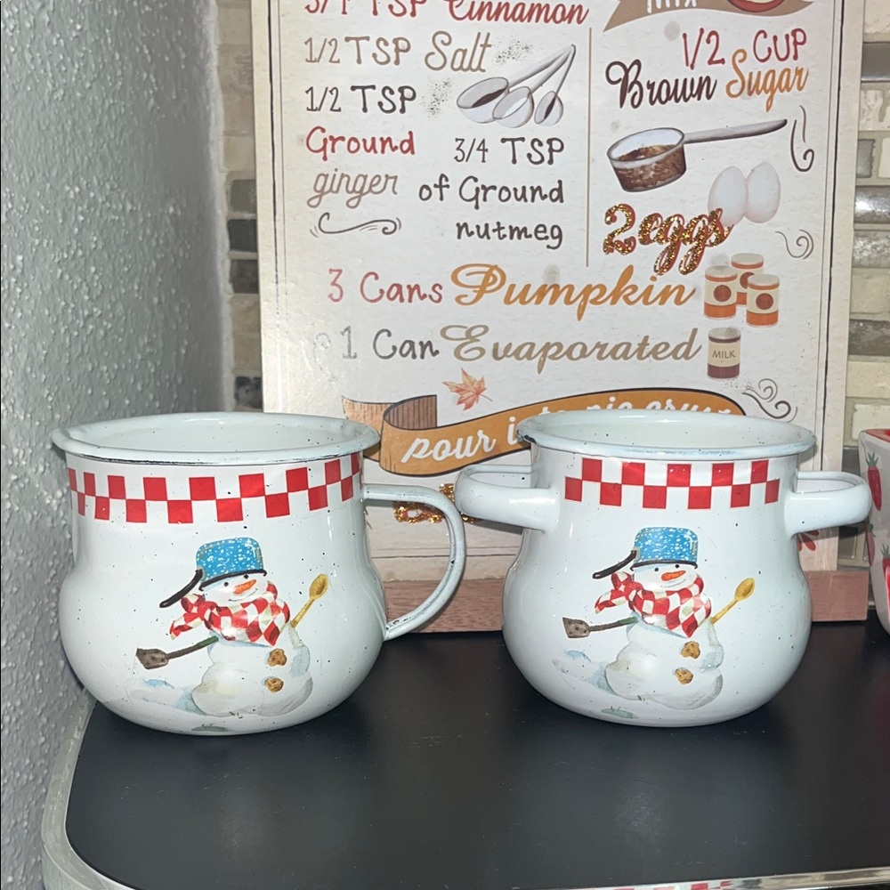 Hallmark The Mitford Snowmen Enamel Metal Sugar Bowl & Creamer Set Percy Karon - Picture 2 of 7